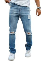 Herren Denim Hose dehnbar Röhrenjeans Slim fit Freizeit Männer Jeanshose Blau 34