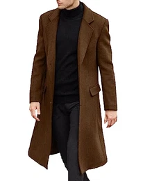 Herren Casual Slim Fit Wollmantel Lange Jacke Kerbkragen Trenchcoat Einreiher Mantel Winter Warme Oberbekleidung(TA,M)
