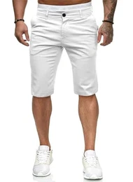 Herren-Chinos, flache Vorderseite, Golf-Shorts, Arbeitskleid, kurz, Sommer, Strand, Shorts, Weiss/opulenter Garten, 48