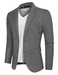 Anzüge & Sakkos für Herren 2 Knöpfe Baumwolle Leinen Sakko Sportlich Modern Anzugjacke Schwarz M