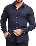 COOFANDY Freizeithemd Herren Button Down Langarm Hemd Businesshemden Dunkelblau