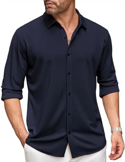 COOFANDY Herren Langarm Freizeithemd Business Hemd Button Down Hemd Regular Fit Blauviolett