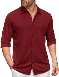 Hemd Herren Langarm Elastisch Smoking Hemden Basic Langarmhemd Wrinkle Free Shirt Business Hemd Bügelfrei Sommer Einfarbig Freizeithemd Weinrot M