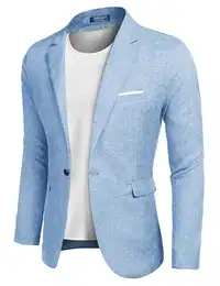 Herren Jackett Sakko Sportlich Slim Fit Langarm Business Freizeit Sakkos EIN Knopf Hellblau M