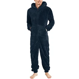 Herren Weihnachten Einteiler Schlafanzug Onesie Schlafoveralls Mit Kapuze & Reißverschluss Langarm Morgenmantel Kuscheliger Strampler Bademantel für Männer Schlafanzug Hausanzug Jumpsuit Sleepwear