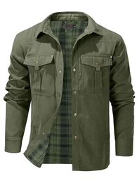 Herren Karierte Flanellfutter Jacke Hemdjacke Übergangsjacke Leicht Stehkragen Feldjacke Cargo Herbstjacke Snap Western Cowboy Jacken 3268 Green M