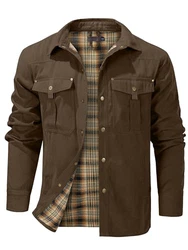 Mr.Stream Herren Jacke Hemdjacke Übergangsjacke Stehkragen Feldjacke Cargo Herbstjacke Snap Western Cowboy Jacken (3268) Braun (3268)