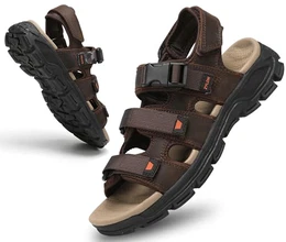 Sandalen Herren Trekkingsandalen Sommer Wanderschuhe Outdoorsandalen Leder Strand Wandersandale Bequem Atmungsaktiv Sportsandalen,Braun,EU 43