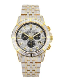 Majesté Full Iced Out Herrenuhr Chronograph 43 mm Schweizer Quarzwerk Edelstahl Armband Gold Bicolor Silber Iced Zifferblatt CZ-Diamanten 1124