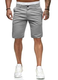 Lässige Herren-Shorts, flache Vorderseite, Sommer-Shorts, klassische Passform, 27,9 cm Shorts mit Taschen, GRAU, 28