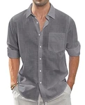 J.VER Leinenhemd Herren Button Down Regular Fit Oberhemden  Dunkelgrau
