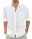 J.VER Leinenhemd Herren Weißes Langarm Freizeithemd Regular Fit Sommerhemd Knopfleiste Linen Shirt Einfarbig Casual Shirt Strandoberteil,Weiß,M