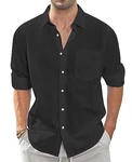J.VER Leinenhemd Herren Button Down Regular Fit Oberhemden  Schwarz
