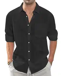 J.VER Hemd Herren Schwarzes Leinenhemd Baumwolle Casual Shirt Männer Hemden Leinenshirt Herren Sommer Brusttasche,Schwarz,M