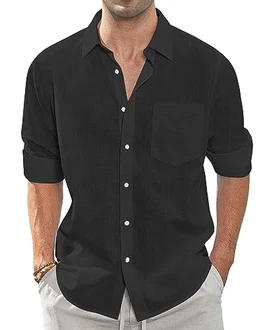 J.VER Leinenhemd Herren Button Down Regular Fit Oberhemden  Schwarz