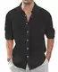 J.VER Hemd Herren Schwarzes Leinenhemd Baumwolle Casual Shirt Männer Hemden Leinenshirt Herren Sommer Brusttasche,Schwarz,M