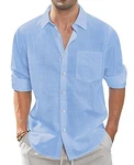J.VER Leinenhemd Herren Button Down Regular Fit Oberhemden  Hellblau