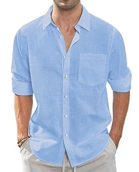 J.VER Leinenhemd Herren Button Down Regular Fit Oberhemden  Hellblau
