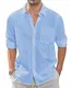 J.VER Leinenhemd Herren Hellblaues Sommerhemd Button Down Freizeithemd Hemd Männer Langarm Regular Fit Oberhemden,Hellblau,XL