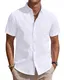 J.VER Herren Leinenhemd Sommer Kurzarmhemden Einfarbig Leinen Freizeithemd Businesshemd Sommer Strand Regular Fit Shirt Weiß M