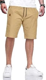 Kurze Hosen Herren Shorts Herren Sommer Chino Shorts Männer Baumwolle Hose Kurz Elastische Taille mit Taschen(Khaki-M)