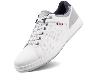 LANGDU Freizeitschuhe Herren Sneaker Walkingschuhe Leichtgewicht Atmungsaktive Sportschuhe Weiß
