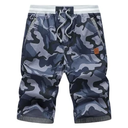 Kurze Hosen Herren Bermuda Shorts Herren Sommer Chino Shorts Baumwolle Gummizug mit Tunnelzug(Camouflage Blau-M)