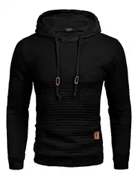 Herren Slim Fit Hoodie Kapuzenpullover Jacquard Pullover Hoodies Hipster Gym Langarm Kordelzug Karierten Schwarz M
