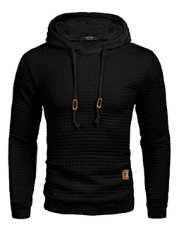 COOFANDY Herren Kapuzenpullover Hipster Gym Langarm Kordelzug Jacquard Pullover Hoodies Schwarz