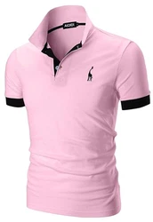 AIOIDI Poloshirt Herren Kurzarm Basic T-Shirt Freizeit Polohemd Rosa