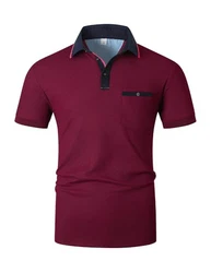 KUNJLELP Poloshirt Herren Kurzarm Slim Fit Golf Sports Hemd Basic Tops Rot
