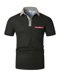 KUNJLELP Poloshirt Herren Kurzarm Slim Fit Golf Sports Hemd Basic Tops Schwarz