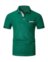 Poloshirt Herren T Shirts Männer Kurzarm Kontrastfarbe Ausschnitt Baumwolle Sommer Golf Sports,M,Grün-NEW42