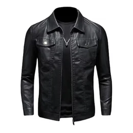 Lederjacke Herren Schwarz Motorrad Jacke Herren Bikerjacke Vintage Kunstleder Outwear Casual Leicht M