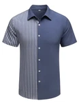 COOFANDY Herren Kurzarm Gestreiftes Hemd Regular Fit Dunkelblau