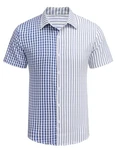 COOFANDY Herren Kurzarm Gestreiftes Hemd Regular Fit Blau