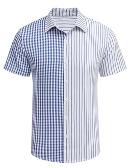 COOFANDY Herren Kurzarm Gestreiftes Hemd Regular Fit COOFANDY Herren Kurzarm Gestreiftes Hemd Regular Fit
