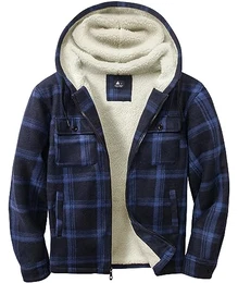 Hemdjacke Herren Hemd Sherpa Fleece Kariert Gefüttert Kapuzenpullover Fleecefutter Mantel Winter Jacke mit Taschen Flanellhemd Kariertes Männer Sweatjacke mit Kapuze(Marineblau,M)