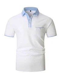 Poloshirt Herren Kurzarm Slim Fit 100% Baumwolle Lässige T-Shirts mit Kragen Golf Sports Polohemd mit Tasche,Weiß 41,M