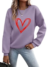 Pullover Damen Sweatshirt mit Liebe Drucken Langarm Rundhals Pulli Locker Casual Oberteil Sport Streetwear Sweatshirts ohne Kapuze Bluse Tops Herbst Winter Frauen E Violett S