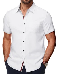 Freizeithemden für Herren Kurzarmhemd Baumwolle Regular Fit Hemd (Weiß, M)