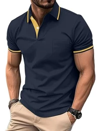 Poloshirt Herren Kurzarm Shirt Atmungsaktives Golf Polo Shirt Männer Sommer Shirts Sport Basic Slim Fit Tshirt mit Brusttasche Polohemd(Marineblau-3XL)