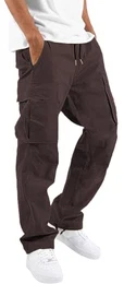 Cargohose Herren Relaxed Fit Baumwolle mit Gummizug, Outdoor Freizeithose Casual Wanderhose Herren mit Multi Taschen Braun M