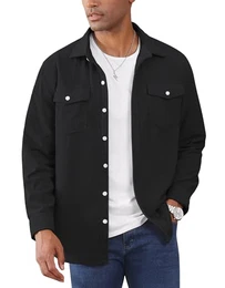 Herren Kord Shirt Langärmelige Button Up Cordhemd Leicht Freizeit Outdoor Shirts mit Reverskragen (M, Schwarz)