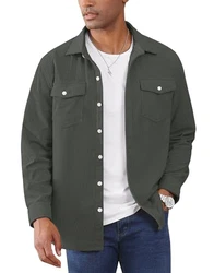 EKLENTSON Langarm Cordhemd Herren Regular Fit Casual Shirt Dunkelgrau