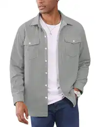 Langarmshirts für Männer Leicht Bequem Kordhemden Outdoor Polyester Hemdjacke mit 2 Taschen (M, Hellgrau)