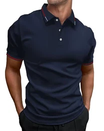 Herren Poloshirt-Kontrast Kurzarm Polohemd Male Polo Klassisches,Navy,M