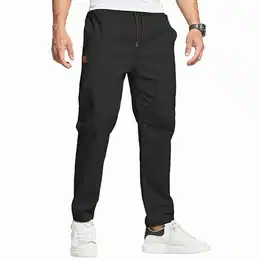Hosen Herren Chino Cargo Hose Herren Freizeithose Cargohose Männer Jogginghose Herren Baumwolle Sporthose Männer Lang Elastische Taille mit Kordelzug Casual Hose mit Taschen Schwarz M