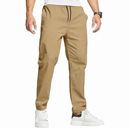 Hosen Herren Chino Cargo Hose Herren Freizeithose Cargohose Männer Jogginghose Herren Baumwolle Sporthose Männer Lang Elastische Taille mit Kordelzug Casual Hose mit Taschen Khaki S
