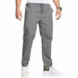Hosen Herren Chino Cargo Hose Herren Freizeithose Cargohose Männer Jogginghose Herren Baumwolle Sporthose Männer Lang Elastische Taille mit Kordelzug Casual Hose mit Taschen Grau M
